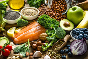 Healthy and well balanced group of food for heart care
